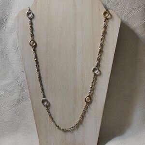Lucky brand necklace goldtone and Silvertone rings & chain 32"